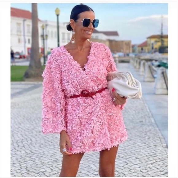 ZARA Floral Knit Coat Pink - Picture 11 of 16